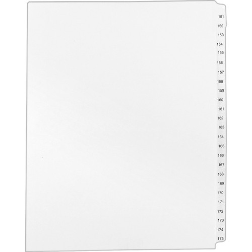 PREPRINTED LEGAL EXHIBIT SIDE TAB INDEX DIVIDERS, AVERY STYLE, 25-TAB, 151 TO 175, 11 X 8.5, WHITE, 1 SET, (1336)