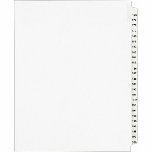 PREPRINTED LEGAL EXHIBIT SIDE TAB INDEX DIVIDERS, AVERY STYLE, 25-TAB, 176 TO 200, 11 X 8.5, WHITE, 1 SET, (1337)