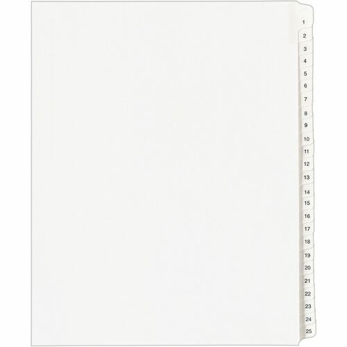 PREPRINTED LEGAL EXHIBIT SIDE TAB INDEX DIVIDERS, ALLSTATE STYLE, 25-TAB, 1 TO 25, 11 X 8.5, WHITE, 1 SET, (1701)