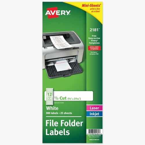 MINI-SHEETS PERMANENT FILE FOLDER LABELS, 0.66 X 3.44, WHITE, 12/SHEET, 25 SHEETS/PACK