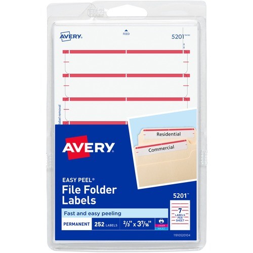 PRINTABLE 4" X 6" - PERMANENT FILE FOLDER LABELS, 0.69 X 3.44, WHITE, 7/SHEET, 36 SHEETS/PACK, (5201)