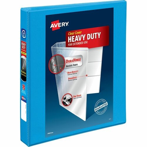 HEAVY-DUTY NON STICK VIEW BINDER WITH DURAHINGE AND SLANT RINGS, 3 RINGS, 1" CAPACITY, 11 X 8.5, LIGHT BLUE, (5301)