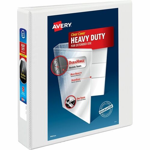 HEAVY-DUTY NON STICK VIEW BINDER WITH DURAHINGE AND SLANT RINGS, 3 RINGS, 1.5" CAPACITY, 11 X 8.5, WHITE, (5404)