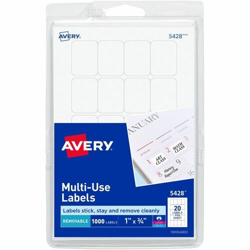 Removable Multi-Use Labels, Inkjet/laser Printers, 1 X 0.75, White, 20/sheet, 50 Sheets/pack, (5428)