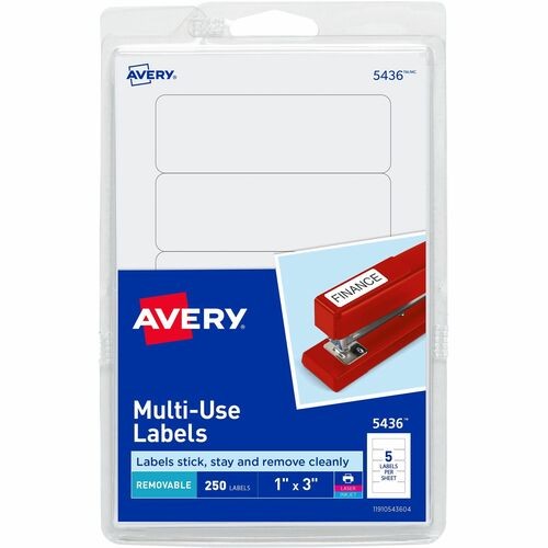 Removable Multi-Use Labels, Inkjet/laser Printers, 1 X 3, White, 5/sheet, 50 Sheets/pack, (5436)
