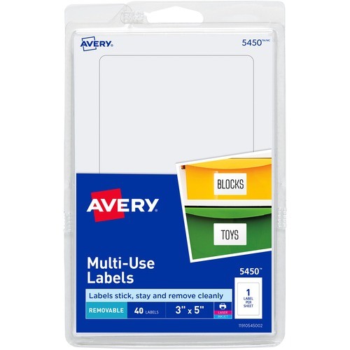 Removable Multi-Use Labels, Inkjet/laser Printers, 3 X 5, White, 40/pack, (5450)