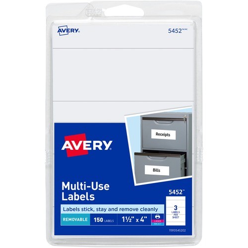 Removable Multi-Use Labels, Inkjet/laser Printers, 1.5 X 4, White, 3/sheet, 50 Sheets/pack, (5452)