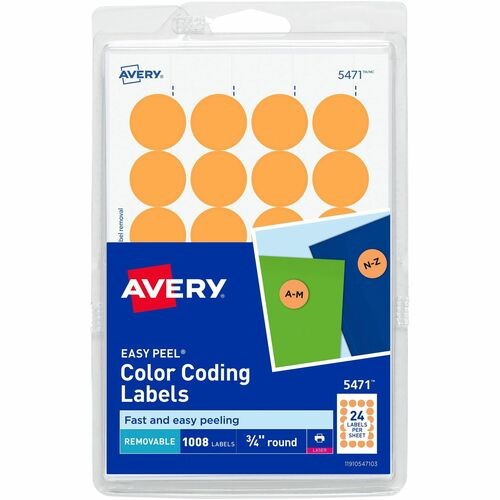 Printable Self-Adhesive Removable Color-Coding Labels, 0.75" dia, Neon Orange, 24/Sheet, 42 Sheets/Pack, (5471)