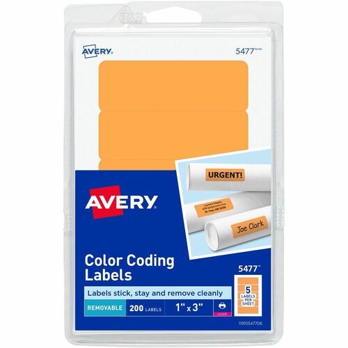 Printable Self-Adhesive Removable Color-Coding Labels, 1 X 3, Neon Orange, 5/sheet, 40 Sheets/pack, (5477)