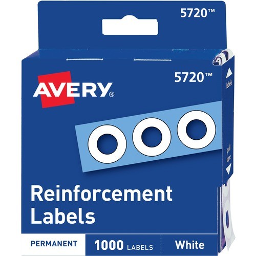 Dispenser Pack Hole Reinforcements, 0.25" Dia, White, 1,000/Pack, (5720)