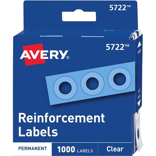 Dispenser Pack Hole Reinforcements, 0.25" Dia, Clear, 1,000/Pack, (5722)