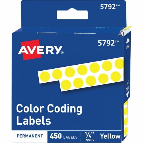 handwrite-only permanent self-adhesive round color-coding labels in dispensers, 0.25" dia, yellow, 450/roll, (5792)