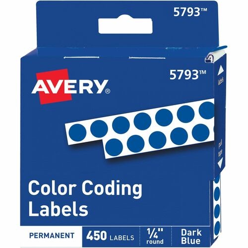 Handwrite-Only Permanent Self-Adhesive Round Color-Coding Labels in Dispensers, 0.25" dia, Dark Blue, 450/Roll, (5793)