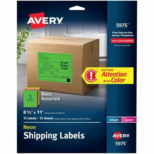 High-Visibility Permanent Laser Id Labels, 8.5 X 11, Asst. Neon, 15/pack