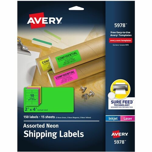 HIGH-VISIBILITY PERMANENT LASER ID LABELS, 2 X 4, ASST. NEON, 150/PACK