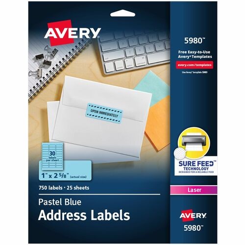 High-Visibility Permanent Laser ID Labels, 1 x 2.63, Pastel Blue, 750/Pack