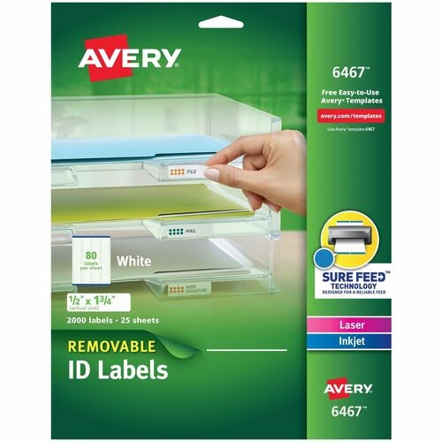 REMOVABLE MULTI-USE LABELS, INKJET/LASER PRINTERS, 0.5 X 1.75, WHITE, 80/SHEET, 25 SHEETS/PACK