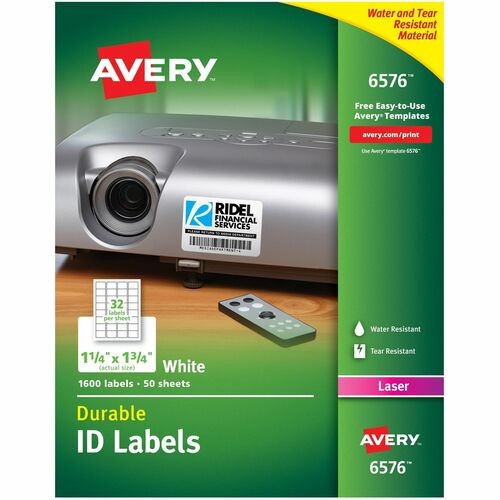 DURABLE PERMANENT ID LABELS WITH TRUEBLOCK TECHNOLOGY, LASER PRINTERS, 1.25 X 1.75, WHITE, 32/SHEET, 50 SHEETS/PACK