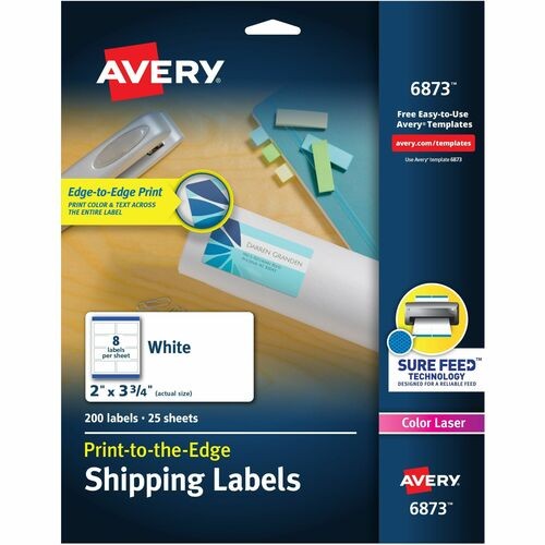 Vibrant Laser Color-Print Labels w/ Sure Feed, 2 x 3.75, White, 200/PK
