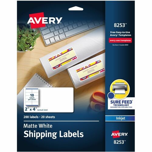 VIBRANT INKJET COLOR-PRINT LABELS W/ SURE FEED, 2 X 4, MATTE WHITE, 200/PK