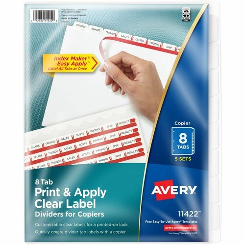 Print and Apply Index Maker Clear Label Dividers, Copiers, 8-Tab, 11 x 8.5, White, 5 Sets