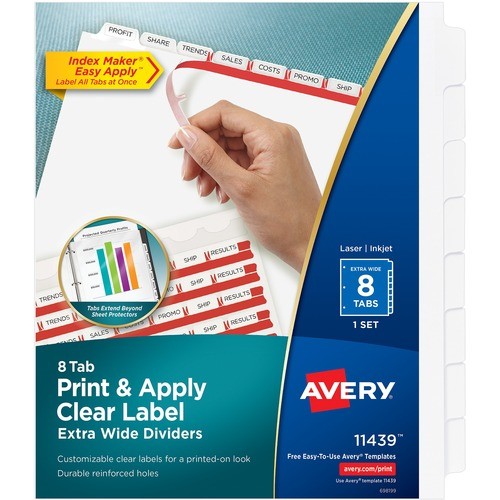 Index Maker Extra-Wide Tab Dividers, 8-Tab, 9"x11", CL