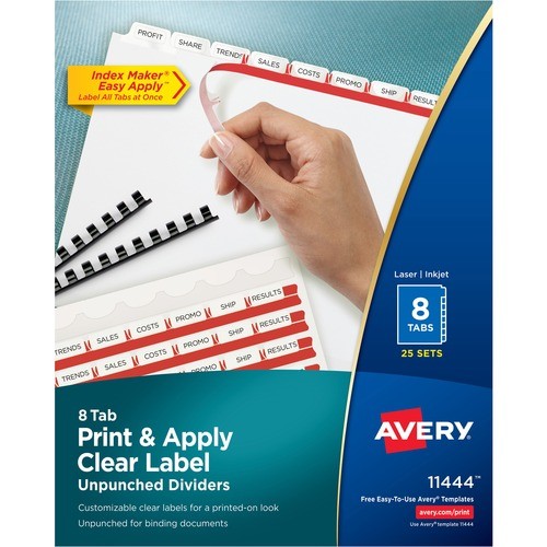 Print and Apply Index Maker Clear Label Unpunched Dividers, 8-Tab, 11 x 8.5, White, White Tabs, 25 Sets