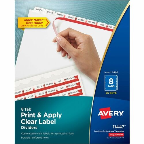 Print and Apply Index Maker Clear Label Dividers, 8-Tab, 11 x 8.5, White, 25 Sets