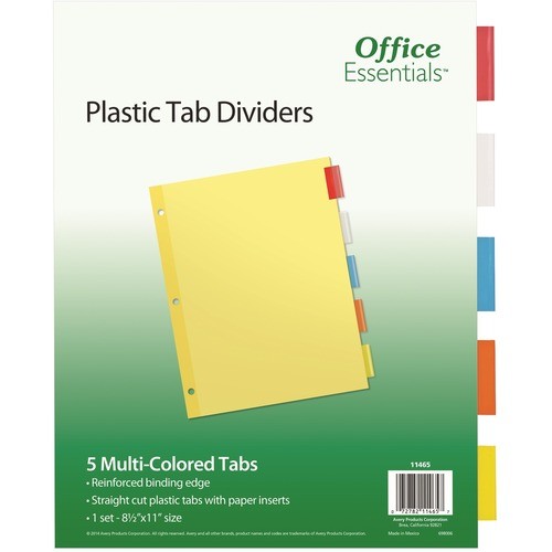 Plastic Insertable Dividers, 5-Tab, 11 x 8.5, Assorted Tabs, 1 Set