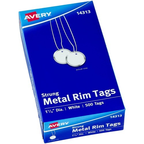 Heavyweight Stock Metal Rim Tags, 1.25" dia, White, 500/Box