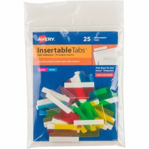 Insertable Index Tabs with Printable Inserts, 1/5-Cut, Assorted Colors, 1" Wide, 25/Pack