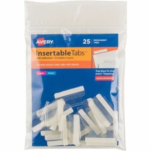 Insertable Index Tabs with Printable Inserts, 1/5-Cut, Clear, 1" Wide, 25/Pack