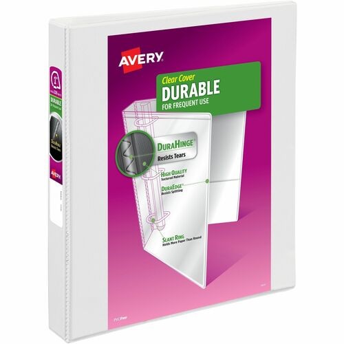 DURABLE VIEW BINDER WITH DURAHINGE AND SLANT RINGS, 3 RINGS, 1" CAPACITY, 11 X 8.5, WHITE