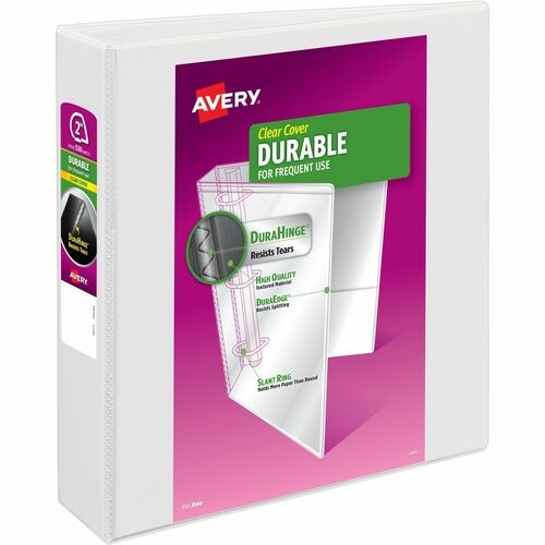 DURABLE VIEW BINDER WITH DURAHINGE AND SLANT RINGS, 3 RINGS, 2" CAPACITY, 11 X 8.5, WHITE