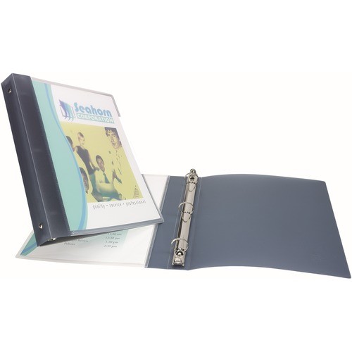 Presentation Binder, Flexible, View Pocket, 1" Cap, Gray