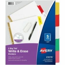 Write-On Dividers, w/Erasable Tabs, 5-Tab, 11"x8-1/2", Multi