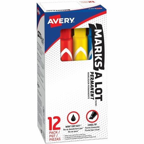 MARKS A LOT LARGE DESK-STYLE PERMANENT MARKER, BROAD CHISEL TIP, ASSORTED COLORS, 12/SET (24800)