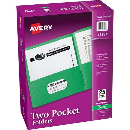 Two-Pocket Folder, 40-Sheet Capacity, 11 X 8.5, Green, 25/box