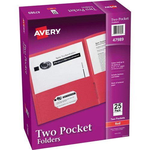 Two-Pocket Folder, 40-Sheet Capacity, 11 X 8.5, Red, 25/box