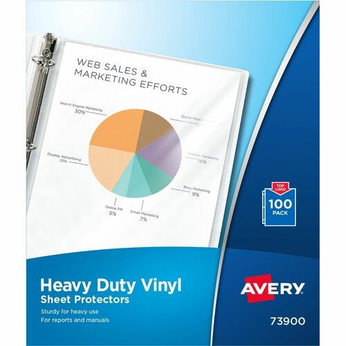 Heavy Duty Vinyl Sheet Protector Value Pack, Side: 3-Hole Punched, Top Load 8.5 x 11 Insert, Clear Front, 100/Box