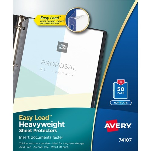Heavyweight Easy Load Non-Glare Sheet Protector, Side: 3-Hole Punched, Top Load 8.5 x 11 Insert, Clear Front, 50/Box