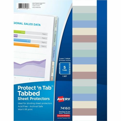 Protect 'n Tab Sheet Protectors, 5-Tabs, Heavy-Duty, Side: 3-Hole Punched, Top Load 8.5 x 11 Insert, Clear, 5/Set