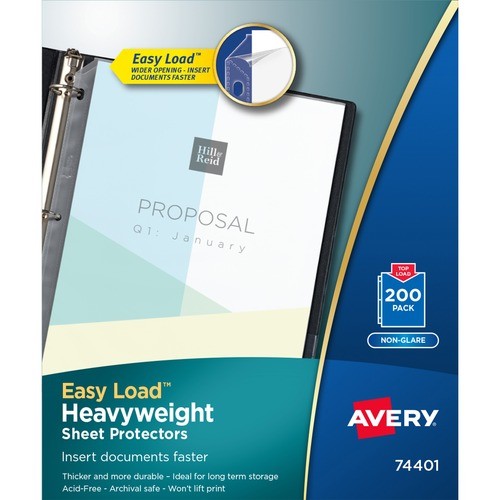 Heavyweight Easy Load Non-Glare Sheet Protector Value Pack, Side: 3-Hole Punched, Top Load 8.5 x 11 Insert, Clear, 200/Box