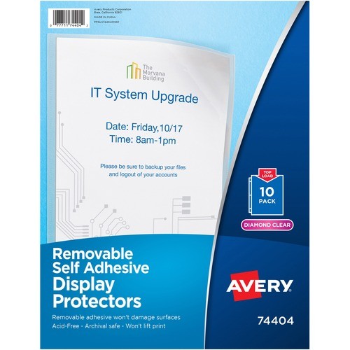 Removable Self-Adhesive Clear Display Protector, 8.5 x 11 Insert, Diamond Clear, 10/Pack