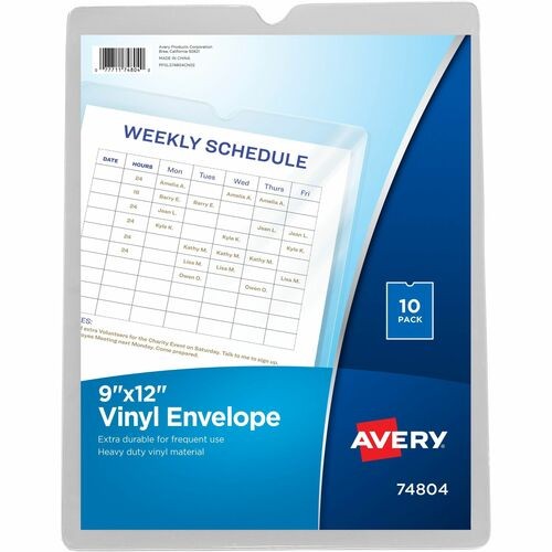 Heavyweight Clear Vinyl Envelope with Thumb Notch, 12 x 9, Clear, 10/Pack