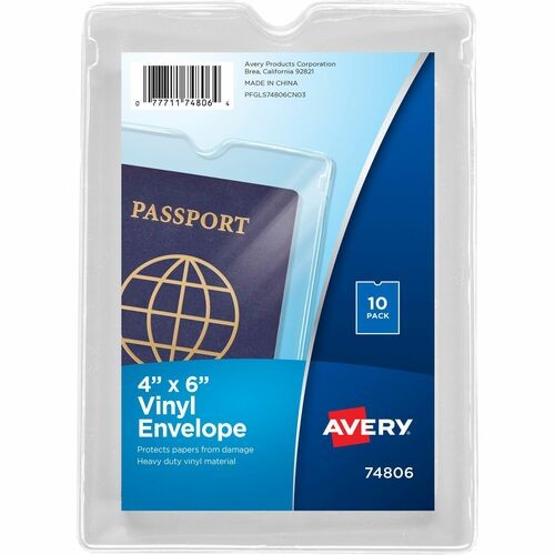 Heavyweight Clear Vinyl Envelope with Thumb Notch, Small Format: Passport Sized, 4 x 6, Clear, 10/Pack