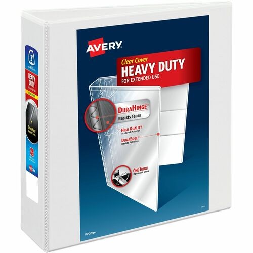 HEAVY-DUTY VIEW BINDER WITH DURAHINGE AND LOCKING ONE TOUCH EZD RINGS, 3 RINGS, 3" CAPACITY, 11 X 8.5, WHITE