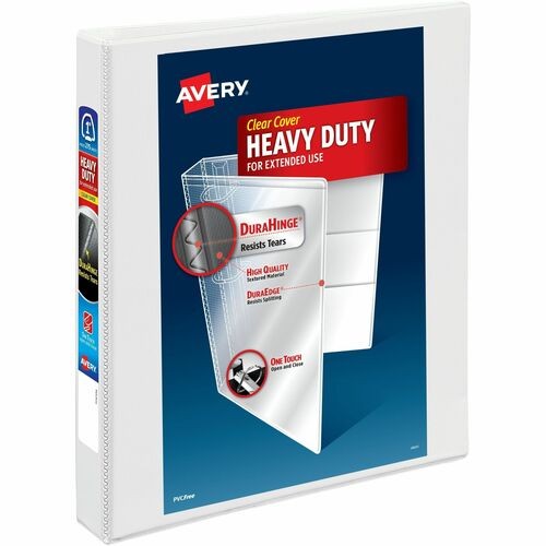 HEAVY-DUTY VIEW BINDER WITH DURAHINGE AND ONE TOUCH EZD RINGS, 3 RINGS, 1" CAPACITY, 11 X 8.5, WHITE