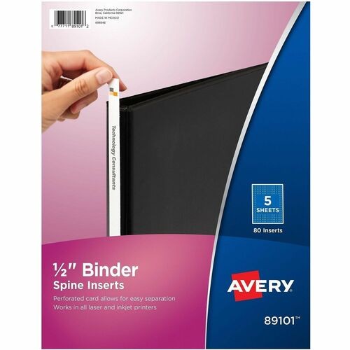 Binder Spine Inserts, 0.5" Spine Width, 16 Inserts/Sheet, 5 Sheets/Pack