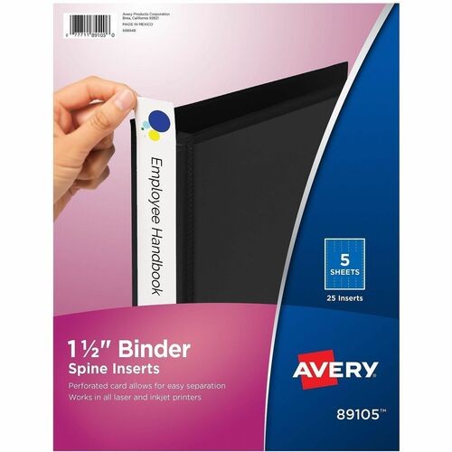 Binder Spine Inserts, 1.5" Spine Width, 5 Inserts/sheet, 5 Sheets/pack